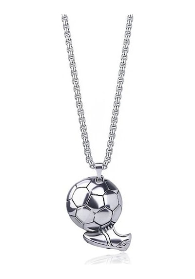 Pigado 316l Paslanmaz Çelik Futbol Figürlü Erkek Kolye 60 Cm Gri