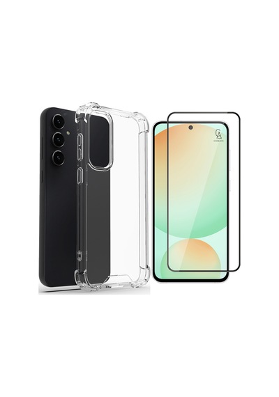 Samsung Galaxy S24 Fe Uyumlu Köşe Dolgulu Anti Şok Telefon Kılıfı Ve 5d Kırılmaz Cam Ekran Koruyucu Şeffaf