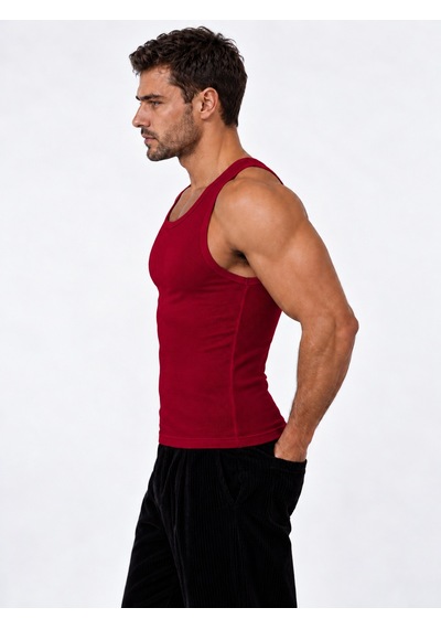 We&me Erkek Halter Yaka Slimfit Sporcu Likralı Atlet Bordo