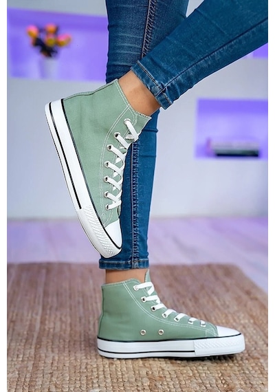 Unisex Günlük Keten Rahat Bilekli Yeşil Uzun Convers Sneaker Spor Ayakkabı Yeşil