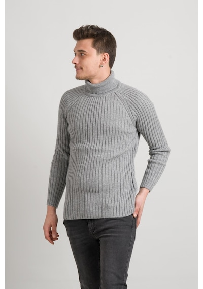 Slim Fit Çizgili Tam Balıkçı Pamuklu Kalın Triko Erkek Kazak 001