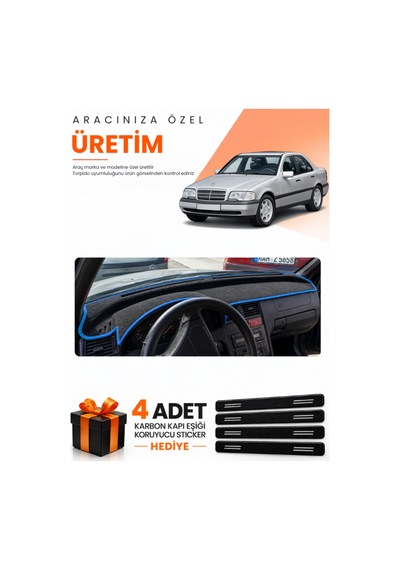 Mercedes W202 C-class 1993-2000 Uyumlu Torpido Koruma Örtüsü Oto Kılıfı - Siyah Mavi
