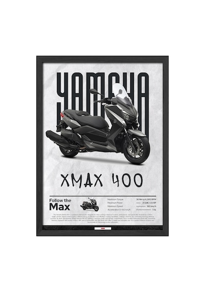 Yamaha Xmax 400 Siyah Ahşap Çerçeveli Poster, Dekoratif Motosiklet Duvar Tablosu