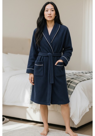 % 100 Pamuklu Laodikeia Şalyaka Bornoz Kadın Erkek Unisex Lacivert