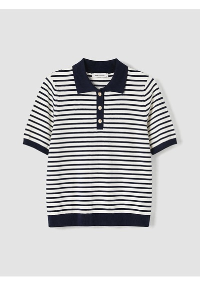 Lcwaıkıkı Classic Lacivert Polo Yaka Çizgili Kadın Triko Kazak