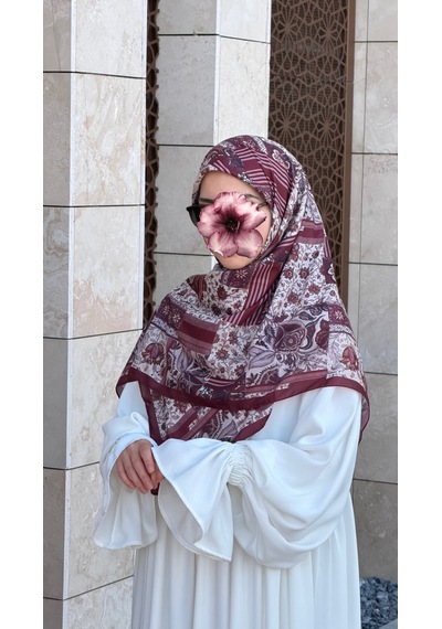 Qalortex Scarf Pamuklu Piraye Desen Eşarp - Mürdüm