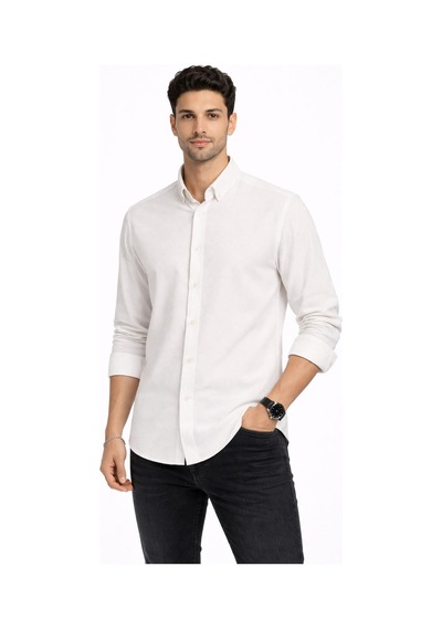 Classics Men Plus Barkod Uzun Kol Slim Fit Erkek Gömlek - 7579 Beyaz