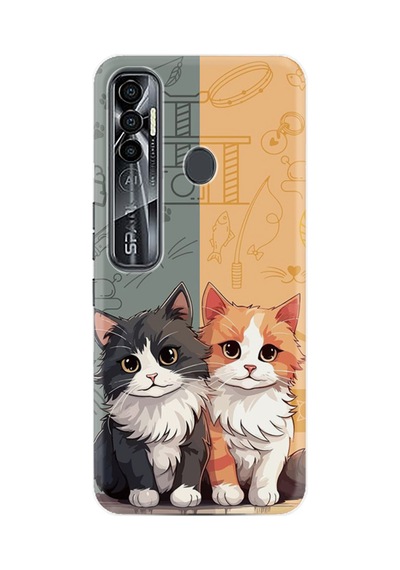 Tecno Spark 7 Pro Kılıf Boutique Baskılı Resimli İkiz Kediler Pcode -086