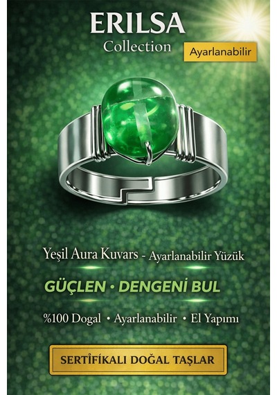 Sertifikalı Yeşil Aura Kuvars Yüzük Doğal Taş Ayarlanabilir El Ya Çok Renkli