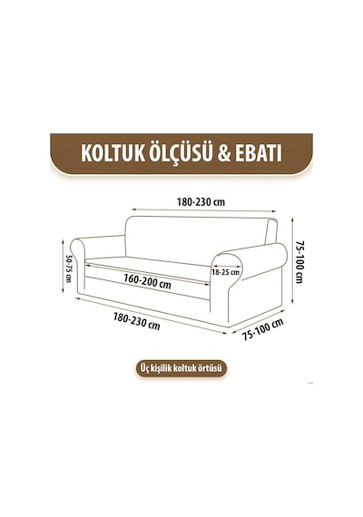 Lastikli Jakarlı 3 Kişilik Koltuk Kılıfı Lastikli Koltuk Örtüsü Koltuk Örtüsü Çekyat Örtüsü Krem 180 X 23 Diğer