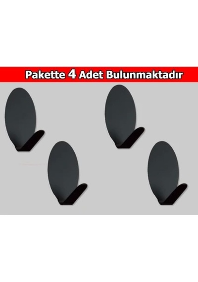 Ardini Kendinden Yapışkanlı Bornoz Havlu Askısı Oval Mat Siyah 4'lü Çok Renkli