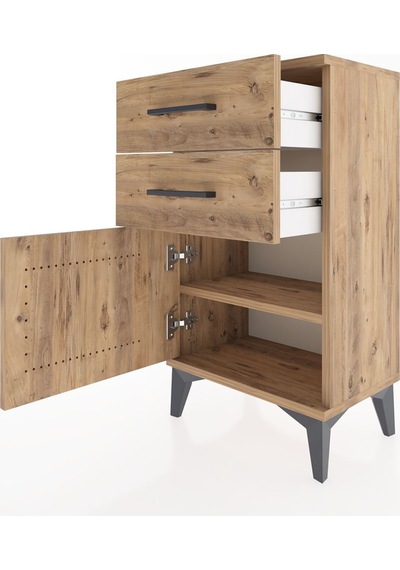 Arges Komodin 2 Raflı Tek Kapaklı 44x30x80 Çam-çam Atlas Çam