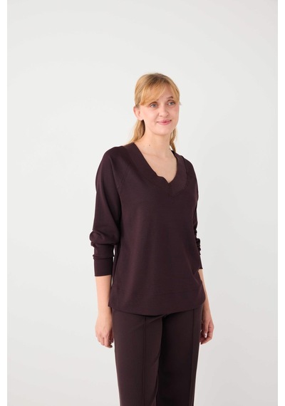 Jimmy Key Jimmy Key Acı Kahve Uzun Kollu V Yaka Örme Modal Sweatshirt 5ww235785803 Kahverengi