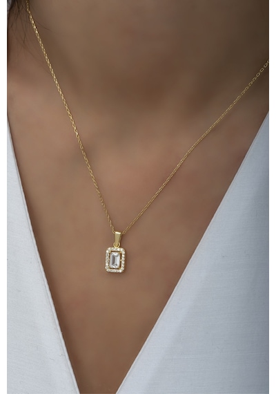 Nereze 925 Ayar Gümüş Gold Baget Tektaş Kolye