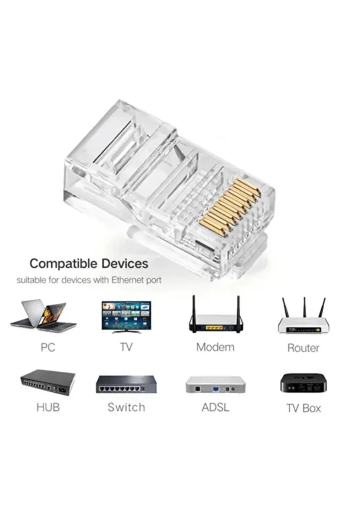 50 Adet Yeni Nesil Ez Rj45 8p8c + 50 Adet Cover Set Rj45 2in1 Cover Jak Ethernet Soket Set Mavi