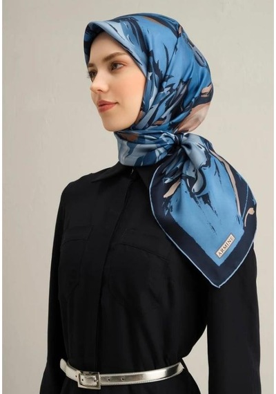Armine İpek Eşarp 2025 Yaz - 9337-81 Lacivert Mavi Twill Lacivert Mavi