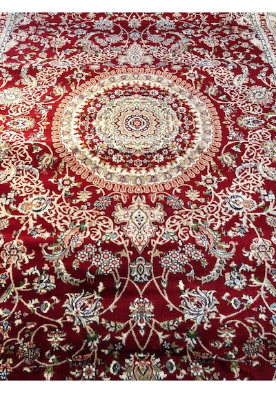 Asaryün Halı Ipek H4095 Bordo İpeksi Geleneksel Renkli Göbekli Klasik Desen Salon Halısı Modern Bordo-kırmızı