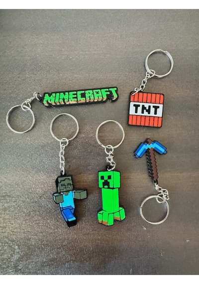 Creeper Tnt Zombie Figürlü Pixel Minecraft Oyun Temalı 5li Anahtarlık Seti Çanta Süsü Charm