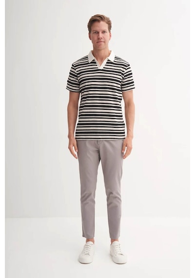 Cazador Regular Fit Örme Çizgili Siyah Erkek Polo Yaka T-shirt 40330