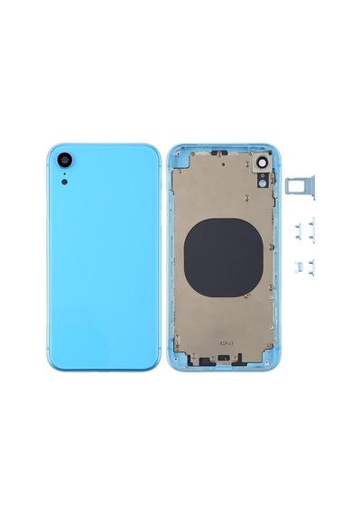 Cbtx Kamera Lensli Ve Sım Kart Tepsisi Ve Apple Uyumlu iPhone Xr Mavi İçin Yan Anahtarlarla Arka Gövde Kapağı