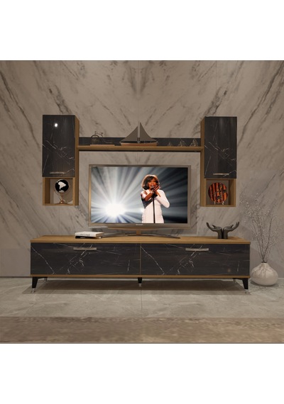 Decoraktiv Eko 5da Mdf Std Silver Tv Ünitesi Tv Sehpası Pera - Siyah Mermer
