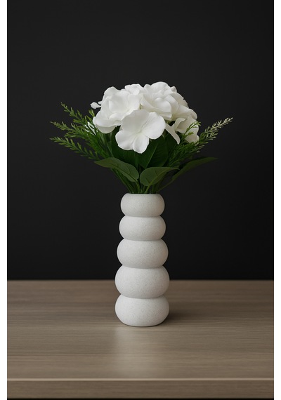 Dekoratif Vazo 18 Cm Mermer Beyaz Modern Masaüstü Çiçeklik