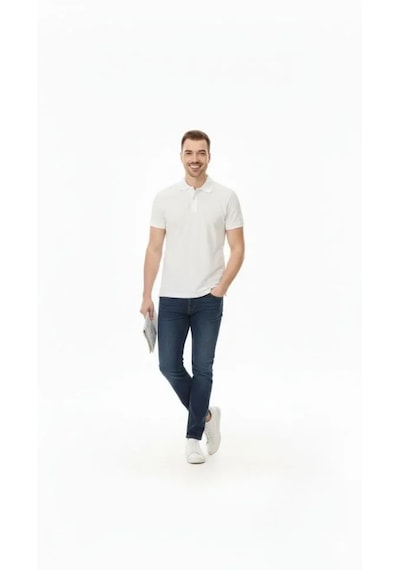 Suma Erkek Pike Kumaş Düğmeli Yaka Regular Fit Günlük Kısa Kol Tişört T-shirt - Beyaz