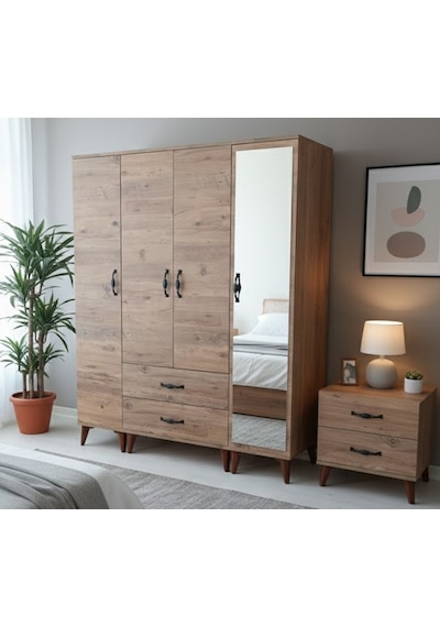 Koru 4 Kapaklı Dolap Gardırop - Çam M3 Çam