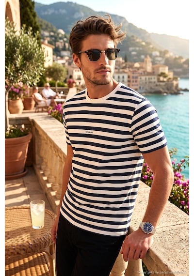 Buratti Çizgili Pamuklu Relaxed Fit Bisiklet Yaka T Shirt Erkek T Shirt 5904078 İndigo