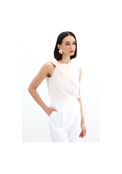 Sateen Tek Omuz Detaylı Bluz - Bej-136130 Bej