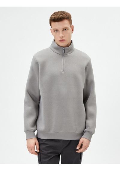 Koton Yarım Fermuarlı Sweatshirt Basic Dik Yaka Ribanalı Uzun Kollu Şardonlu Gri 4sam70002mk Gri