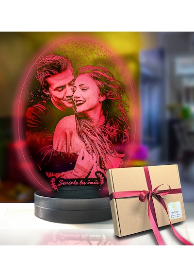 Kişiye Özel Oval Fotoğraflı 3d Model Led Gece Lamba