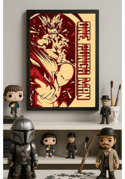 One Punch Man Siyah Ahşap Çerçeveli Poster, Anime Duvar Tablosu
