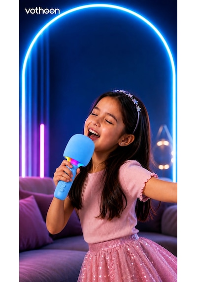 Çocuk Ve Yetişkin Karaoke Mikrofonu Kablosuz Rgb Ambiyans Işığı Ses Değiştirme Modlu Hoparlör