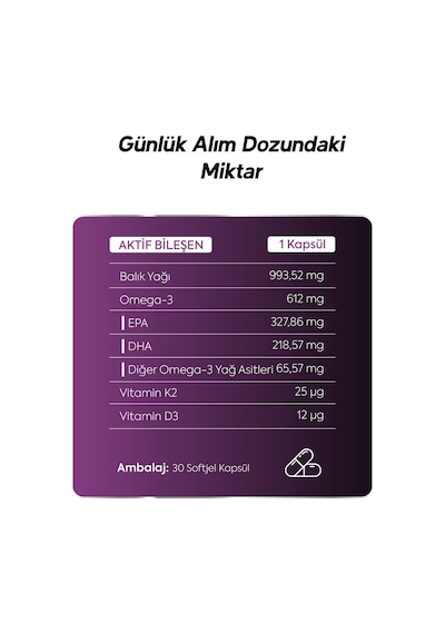 Dr. Henri Balık Yağı İçeren Omega-3 D3 & K2 Vitamin Takviye Edici Gıda 30 Tablet