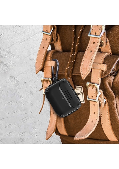 Maks Technology Apple Airpods Uyumlu Pro Kılıf Köşe Karbon Fiber Detaylı Askı Aparatlı Airbag Darbe Emici Maks Koruyucu Kapak Lacivert