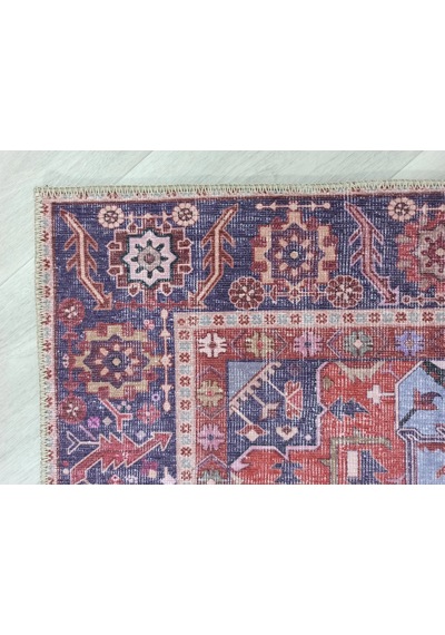 Kırmızı Ve Mavi Madalyon Desenli Vintage Halı