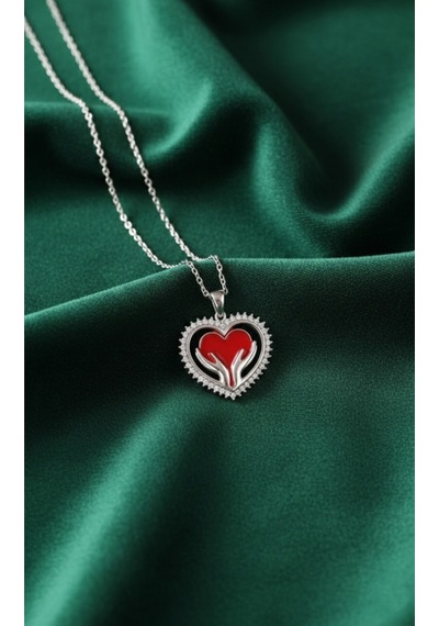 Çekirdekjewelry 925 Ayar Gümüş Elimde Kalp Kolye Gri