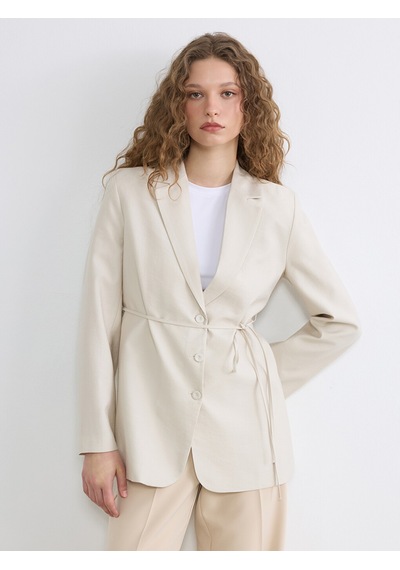 Lcw Modest Bej Kuşaklı Yaka Kadın Blazer Ceket