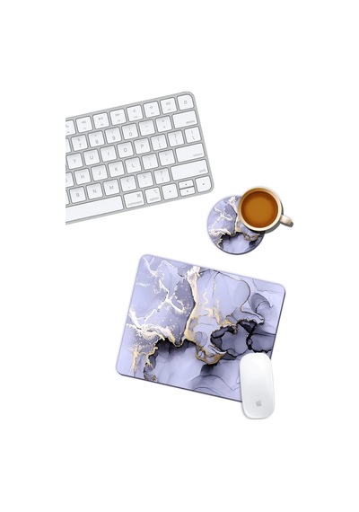Gri Mermer Desenli Mouse Pad Ve Bardak Altlığı Set