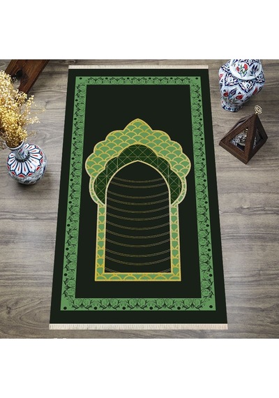 Dijital Baskılı, Yıkanabilir, Yumuşak Dokulu Çocuk Ve Yetişkin Seccade S-dot-sn-054 Yeşil