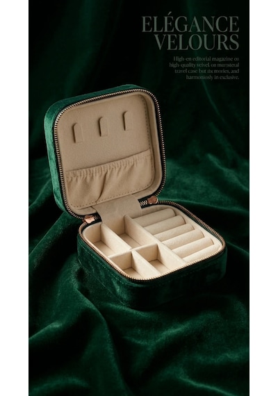 Takı Kutusu Düzenleyici Seyahat Çantası Kolye Yüzük Küpe Organizer Kadife Yeşil 10cmx10cm