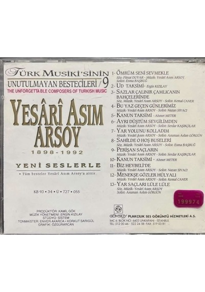 Plak Değildir Cd Dir Cd Yaseri Asım Arsoy Türk Musiki' Sinin Un