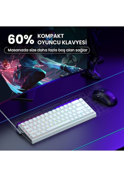 Aula Hero 68 He Manyetik Klavye Rapid Trigger Meteor Switch 8000hz Rgb Neon Tkl Hot Swap Oyuncu Klavyesi Beyaz