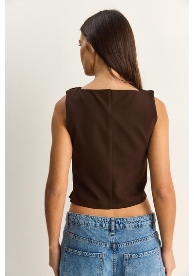 Shade Kadın Metal Aksesuarlı Drape Detaylı Gizli Fermuarlı Bluz 20206 60286133 - Acı Kahve Çok Renkli Shade Kadın Metal Aksesuarlı Drape Detaylı Gizli Fermuarlı Bluz 20206 60286133 - Acı Kahve Çok Renkli