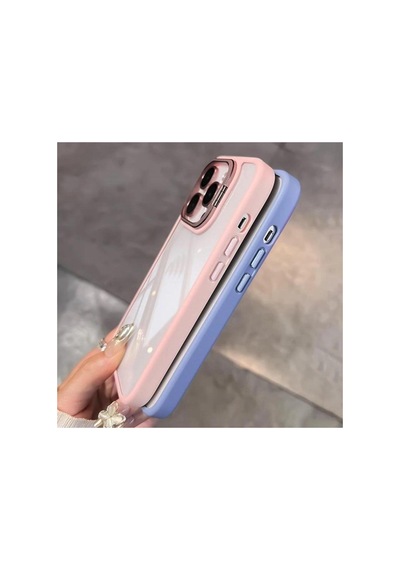 İphone 15 Pro Uyumlu Kılıf Kamera Korumalı Açılır Pencere Standlı Arkası Şeffaf + Lens Koruyucu Resimde Görünen