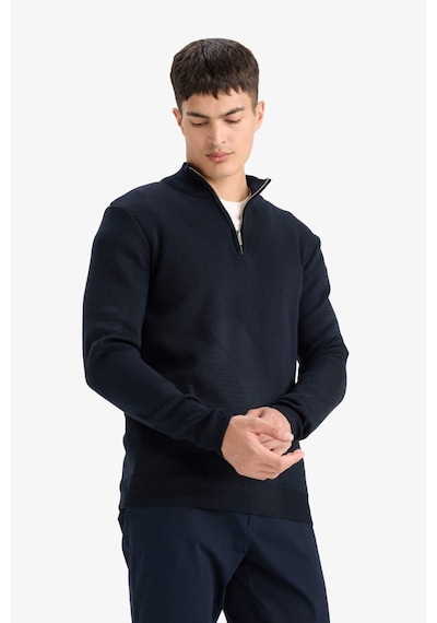 Defacto Standart Fit Normal Kesim Dik Yaka Yarım Fermuarlı Basic Düz Triko Kazak A5184ax25aunv64 Lacivert