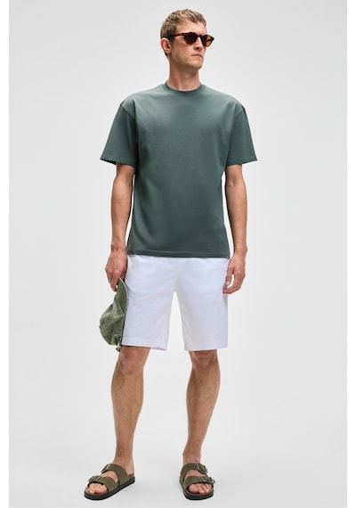 Grımelange FEON Erkek Oversize Geniş Kesim %100 Organik Pamuk Kalın Dokulu Yuvarlak Yaka Koyu Yeşil T-Shirt