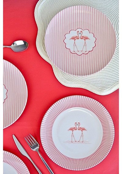 Tabak Evi Flamingo Tuval Pasta Takımı 20cm 4 Kişilik 4 Parça Tvl4ptprs1158 Çok Renkli
