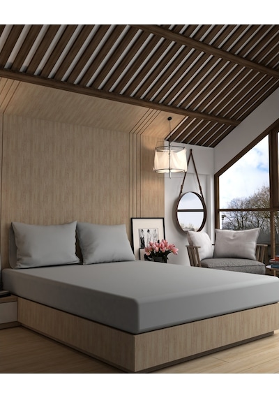 Mystory Home %100 Pamuklu Lastikli Çarşaf Seti 160x200 Cm 30 Cm Yükseklik - Gri